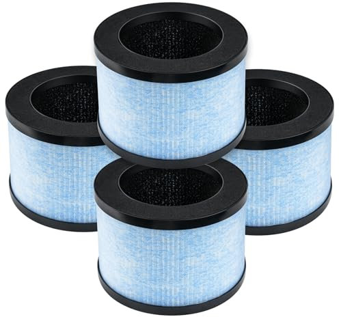 iAmoy MK01 Filtro de repuesto HEPA compatible con AROEVE MK01/MK06, CONOPU DH-JH01/DH-JH06, ToLife TZ-K1 y Kloudi DH-JH01, filtración 3 en 1 de 360°, paquete de 4