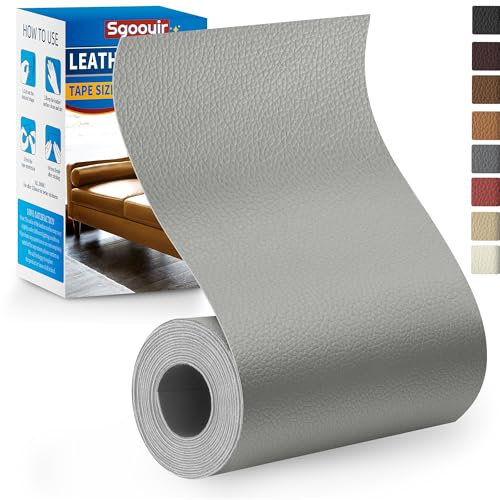 Sgooyir Kunstleder Selbstklebend Grau, 10x160cm Leder Reparatur Set, Kunstleder Reparaturset Flicken Selbstklebend Patch für Autositze, Möbel, Sofa, Couch, Jacken