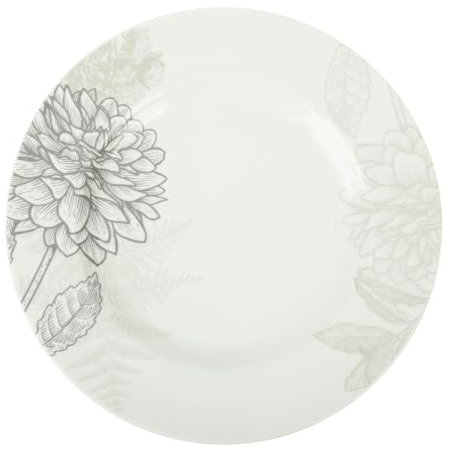 GENEVIEVE LETHU 539671 Assiette Plate en Porcelaine Blanche et Verte Ø 26,5 cm - Collection GRAVURES COLOREES - Assiette décor Floral