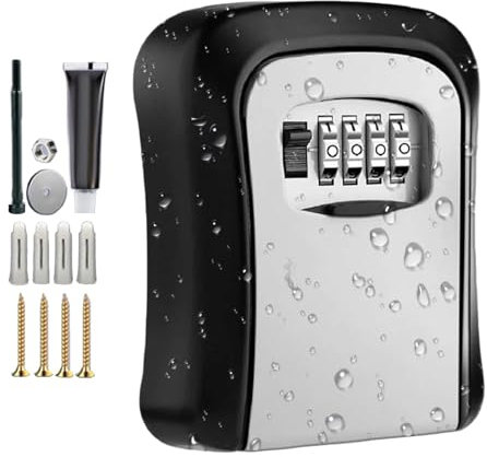 Key Lock Box 4 Digit Combination Safe, Wall Mounted Key Holder, Resettable Code Lock, Outdoor Security Box, Garage Key Storage, Garden Key Hider, Indoor Lock Box, Combinaison Key Safe