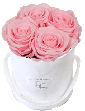 EG EMMIE GRAY Classic Infinity Rosebox | Round | XS | Marble Silver – 4 Infinity Rosen mit langjähriger Haltbarkeit, echte Rosen die bis zu 3 Jahre blühen, konservierte Rosen (Bridal Pink)