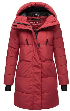 MARIKOO Damen Winterjacke (XS-6XL) - Wasserabweisend, teils mit Fleece, hochstehender Kragen, Steppjacke mit Kapuze, Warme Jacke Frauen - N008 (L, D-Red)