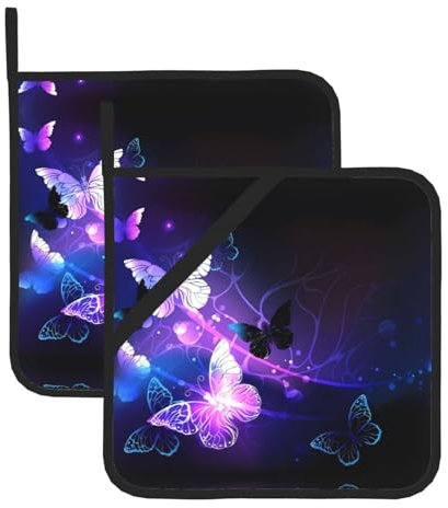 Mariposas blancas y moradas para cocina, juegos de soportes para ollas para hornear resistentes al calor, ideal para cocinar, barbacoas y hornos microondas