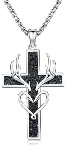 Shusukue Kreuz-Halskette für Herren, 925er Sterling-Silber, Geweih-Angelhaken-Halskette, Hirschgeweih-Halskette, Jagd-Halskette, Angelkreuz-Anhänger, Kreuz-Schmuck, Geschenke für Männer und Frauen