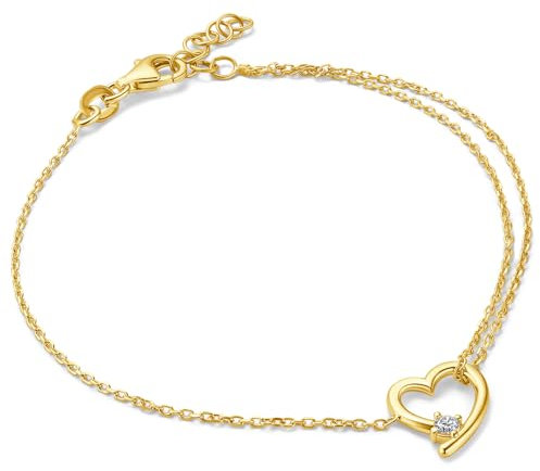 MIORE Armband Damen Silber 925 18K Vergoldet, Silberkette mit Herz Anhänger und Zirkonia Stein, Armband Silber, Schmuck Damen allergenfrei & handgemacht in Italien - geliefert in Schmuckschatulle
