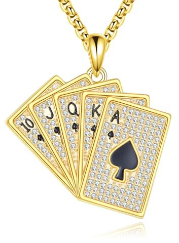 Playing Card Necklace S925 Sterling Silver Ace Of Spades Pendant With 22+2 Stainless Steel Chain Hip Hop Poker Card Necklaces Cool Jewellery For Men Women