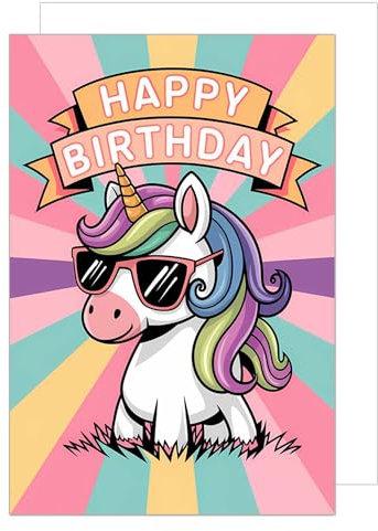 Edition Seidel Premium Geburtstagskarte mit Umschlag. Glückwunschkarte Grußkarte Karte Geburtstag Happy Birthday Mann Frau Kind bunt Einhorn (G3794 SW025)