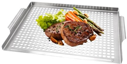 Grill Pan, Stainless Steel Grill Tray with Anti-Staining , Kitchen Accessories Tool for Barbecue Stove Camping Motorhome Party Family Dinners