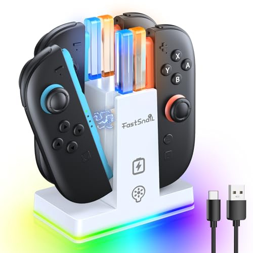 FASTSNAIL Switch 2 Controller Ladestation, Kompatibel mit Switch Joycon 2 | 9 RGB-Modus, Lädt 4 Joycon 2 Gleichzeitig, Plug & Play, LED-Status, Leicht, Stabil, Ideal für Unterwegs