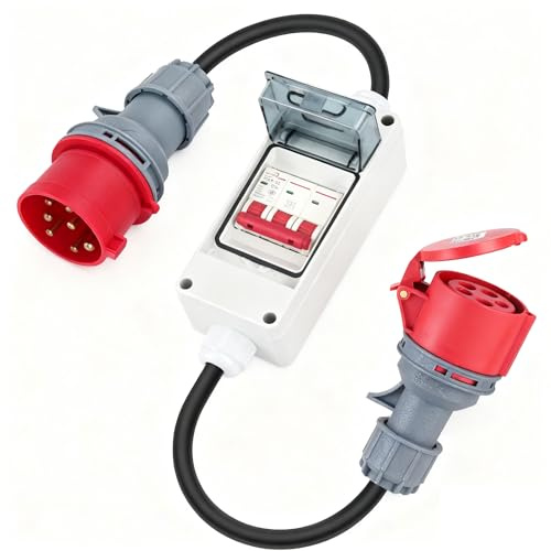 Adaptateur d'alimentation CEE 63 A vers 32 A, IP44, avec disjoncteur, fiche 63 A 400 V vers couplage 32 A 400 V, courant fort, rallonge CEE, adaptateur courant fort et prise (32 A vers 16 A)