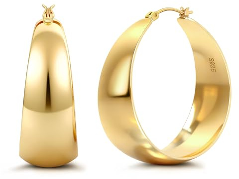 FANCH Creolen Silber 925 für Damen Mädchen Chunky 18K Weißgold Vergoldet Hypoallergene Creolen für Empfindliche Ohren Leicht Dicke 10mm Breite Creolen Ohrringe Silber 925 40mm Gold