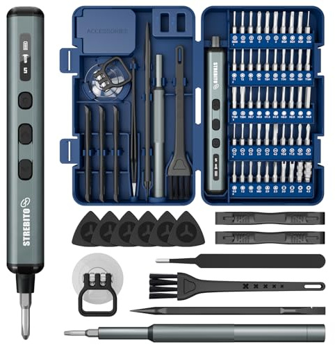 STREBITO Electric Screwdriver Set, 67 in 1 Electric Precision Screwdriver | 50 S2 Magnetic Bits, 5 Torque Settings, 4 LED Lights for PC Phone Laptop Camera Electronics