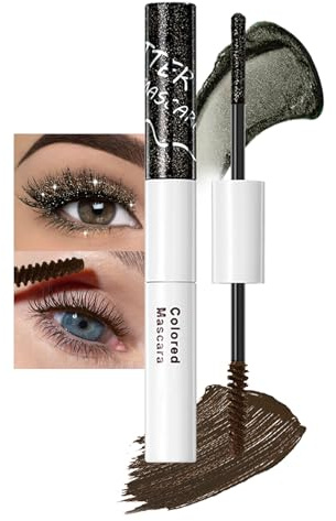 2in1 Glitzer Mascara Schwarz, Matt & Diamant Glitter Wimperntusche Wasserfest, Nicht Verklumpend Funkelnd Mascara, Verlängerung & Volumen Wimperntusche Lange Wimpern, Augen Make Up für Party Hochzeit