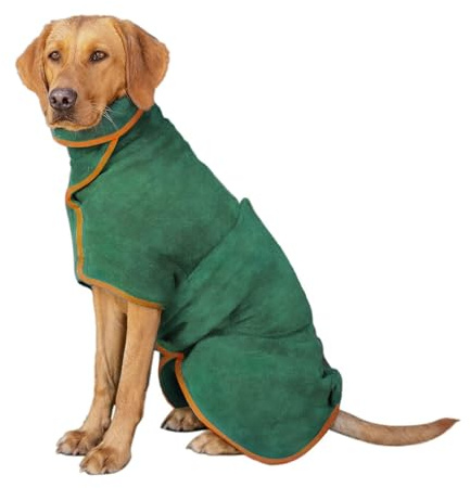 Adiwo Peignoir Chien, Peignoir en Microfibre Super Absorbante pour Animaux, Réglable Peignoir pour Chat Chien avec Extensible Ceintureà, Séchage Rapide pour Douche, Natation (Vert, M)