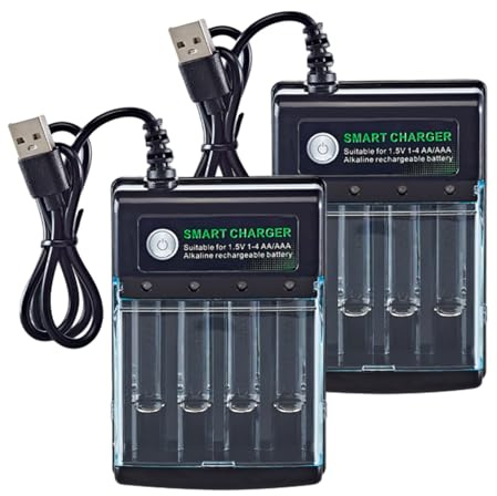 Régénérateur De Piles Alcalines, Chargeur Pile pour Piles Rechargeables AA, AAA, 4 Slots Indépendants, USB, Compatible 1,5v Piles Ni-Mh Et Alcalines Rechargeables, pour Un Usage Quotidien (2pcs)