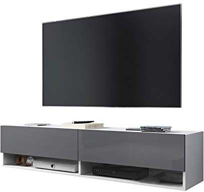 Selsey WANDER - Meuble tv/Banc tv (140 cm, blanc mat/gris brillant, sans LED) 140 x 32,5 x 30