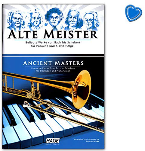 Alte Meister für Posaune und Klavier/Orgel - Beliebte Werke von Bach bis Schubert - Notenbuch mit bunter herzförmiger Notenklammer - Hage Muiskverlag EH1516 9783866262256