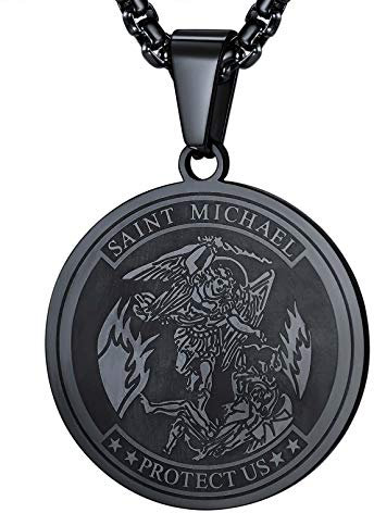 FaithHeart Saint Michael Medaille Anhänger, Schwarz Schutzpatron Amulett Erzengel Anhänger Halskette für Muttertag/Weihnachten/Vatertag