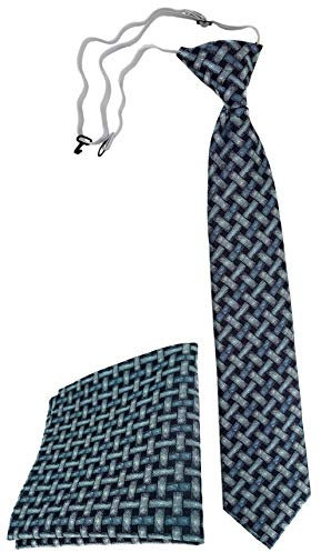 TigerTie Kinderkrawatte Einstecktuch in mint blau schwarz - Motiv Flechtmuster - vorgebunden mit Gummizug