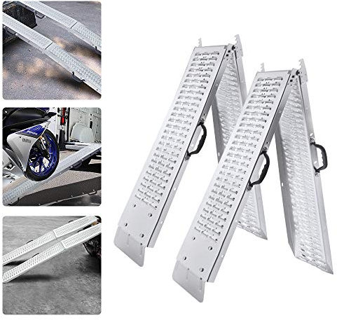 Aufun Auffahrrampe Klappbar 2 Stück Laderampe bis zu 400 kg, Antirutsch Verladerampe mit Griff Laderampen für Anhänger Motorrad ATV Quad, 180 x 22.5 cm