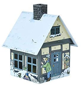 Crottendorfer - Räucherhaus Metall inkl. Räucherkerzenhalter - für Räucherkerzen Gr. M - Maße: 7,2X 7,8X 9,8cm - Motiv: Winterfreude - Made in Germany