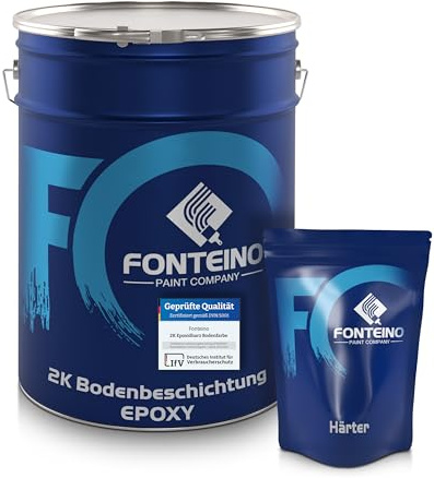 Fonteino 2K Epoxidharz Bodenbeschichtung Bodenfarbe Bodenlack für Garage, Keller & Gewerbe – strapazierfähig, chemikalienbeständig & lösungsmittelfrei I Platingrau 5KG