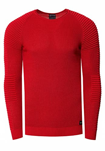 R-Neal Herren Fein-Strick Slim-Fit Biker Strick-Pullover im Individuellem Future Design Langarm-Pullover Rundhals Gerippt 349