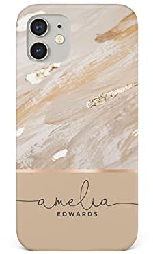 Tirita Personalised Phone Case for iPhone 12 & 12 Pro – Hard Case or Cover With Custom Name or Initials – Cute Personalised Gift for Women or Girls [15. Marble Gold Beige]