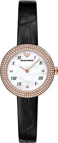 Emporio Armani Uhr für Damen , Zweizeiger Uhrwerk, 30mm Rose Gold Edelstahlgehäuse mit einem Lederarmband, AR11356