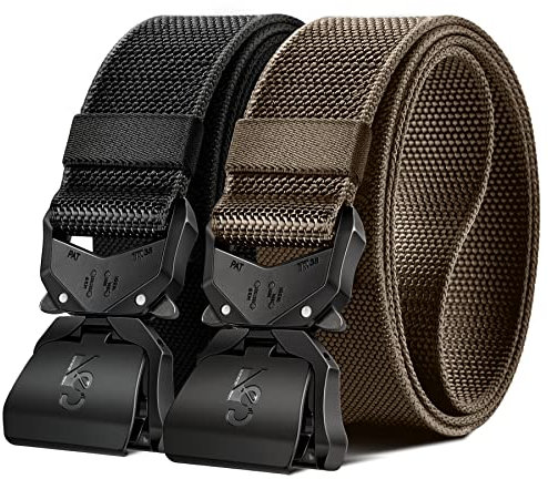 KEMISANT Taktischer Gürtel Herren 2er, Gürtel Militär Wandern Arbeitsgürtel 38mm,Schnellverschluss Metallschnalle(Schwarz/Hellbraun-135cm/42-46 taille verstellbar)