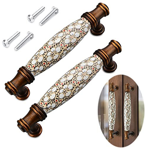2 Piezas Tiradores de Muebles,Tiradores de arco picaportes Tiradores de Cerámica Manija de Muebles Cerámica y Zinc Aleación para Puerta cerámica Muebles Botones Muebles Tiradores Tirador (96mm)