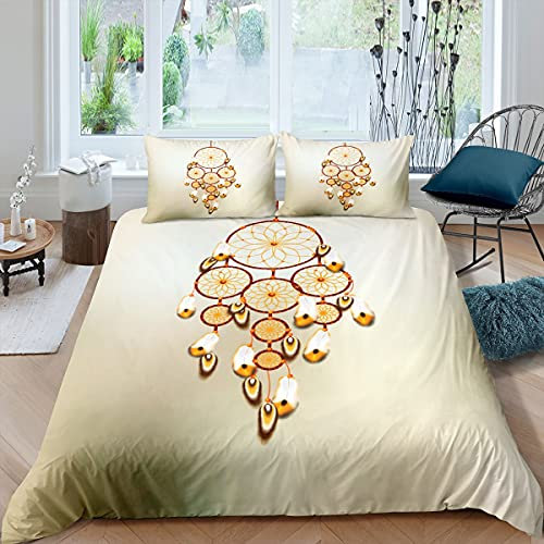 Homewish Traumfänger Bettbezug für Kinder, Mädchen, Erwachsene, Frauen, Boho-Feder-Tröster-Bezug 220x240 Bohemian Gypsy Bettwäsche-Set Exotische Mandala Blumen-Tagesdecke 3 Stücke