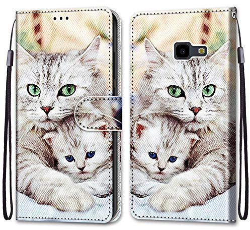 Mo-Somnus Kompatibel mit Samsung Galaxy J4 Plus 2018 / J4 Prime Hülle, Leder Handyhülle mit Kartenfach Geld Slot Ständer PU Ledertasche Wallet Flip Magnetische Schutzhülle Case Etui (Katzen 2)