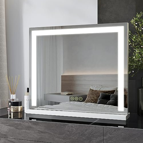 Heilmetz Hollywood Vanity Mirror, Dressing Table Mirror with Lights, 60 x 53 cm Large Tabletop Vanity Mirror with Touchscreen 3 Color Lighting Modes Dimmable for Women Present, White