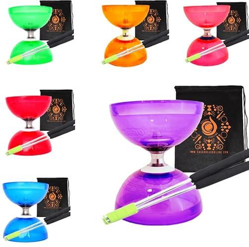 Juggle Dream Ensemble de diabolo à triple roulement à quartz avec baguettes en aluminium « métal », corde de diabolo et sac de transport en cascade (violet avec baguettes argentées)