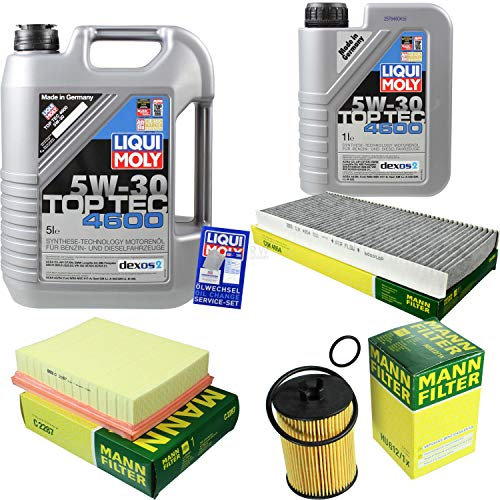QR-PARTS 69338627 Filter Set Inspektionspaket 6 Liter Motoröl Top Tec 4600 5W-30 MANN-FILTER Innenraumfilter Luftfilter Ölfilter