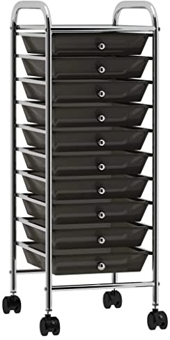 vidaXL Schubladenwagen mit 10 Schubladen Rollcontainer Badrollwagen Roll Friseur Wagen Badtrolley Badregal Schubladenschrank Schwarz Kunststoff