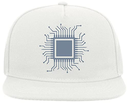ATPRINTS Processor CPU Minimalist Art 5 Panel Snapback Flat Visor Cap Hat Baseballmütze Weiß