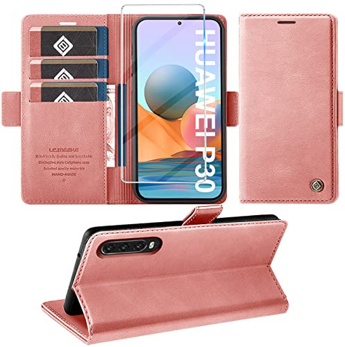 Handyhülle für Huawei P30 Hülle mit Schutzfolie, Standfunktion Kartenfach Wallet Premium Leder Schutzhülle P30 Flip Case Cover Stoßfeste Klapphülle P30 6.1 Zoll