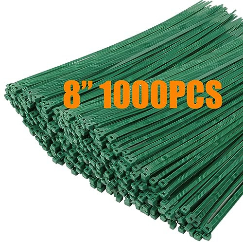 XINGO 1000 pièces Colliers de Serrage professionnelles, Vert-200mm x 4.8mm, Autobloquant, Attache Câble Résistant aux UV, Idéale pour l'intérieur et l'extérieur