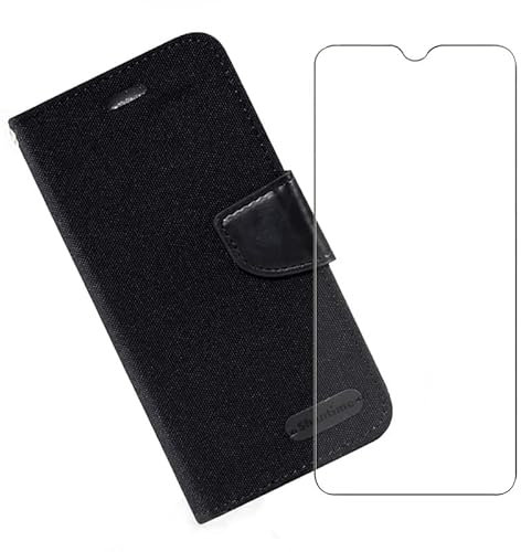 KJYF For Doro 8100 Wallet Case + Tempered Glass Screen Protector, Flip Folio Leather Cell Phone Cover with Credit Card Holder Compatible With Doro 8100 (6.1) - Black