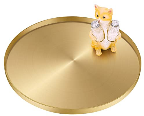 Bandejas Metal Doradas Redondo Decorativas Bandeja de Acero Inoxidable, Plato Organizador de Bandeja para Cosméticos Joyería Perfume Velas (Ø 32 cm, Oro)