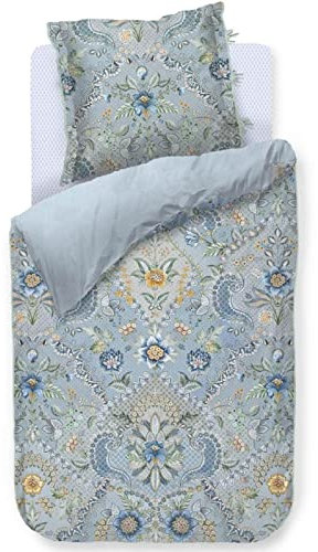 Pip Studio Bettwäsche Saluti Grandi Hellblau Perkal Blumenmuster Streifen Gestreift Geblümt Ornamente, Größe:135 cm x 200 cm