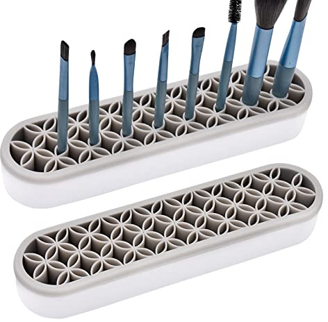 ESIW 2 PCS Multi-Purpose Cosmetic Storage Box, Desktop Organizers Silicone Make Up Brush Storage Stand, Desktop Storage Box for Eyeliner Pencil, Art Supplies, Painting Brush (Grey)