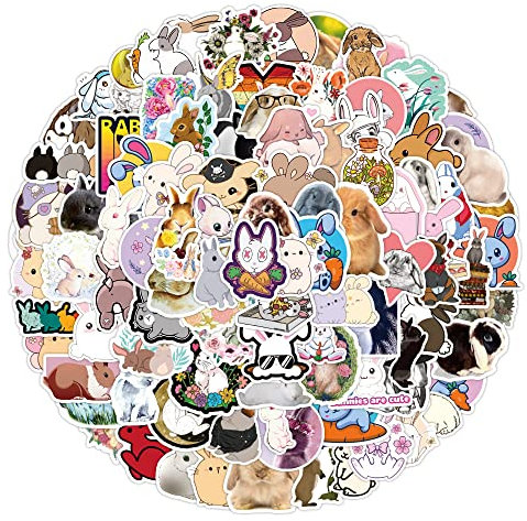 Kaninchen Aufkleber Rabbit Sticker Set 100 Stücke Niedlich Deko für Auto Laptop Skateboard Fahrrad Moped Motorrad Fahrrad Computer,Geeignet für Erwachsene Kinder