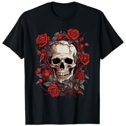 Rose Skelett Schädel Hand Rote Blume Rose T-Shirt