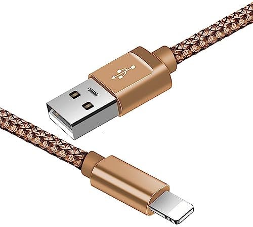 WORLD CONNECTERE Charger Cable Nylon Braided Fast Charging Lead, 2M Data Sync Charger Wire Compatible with iphone 12/11/13 Pro Max XS/XR/X/8/8 Plus/7/6/6 plus/5/5S (2 Meter, Gold)