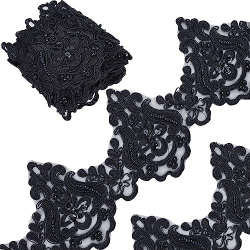 GORGECRAFT 2.7m 128mm Schwarzer Polyester-Spitzenbesatz Unelastischer Stickbesatz Besticktes Blumenband Perlen-Wellenmuster-Bänder Zum Nähen Basteln Vorhang Tischdecke Schonbezug DIY-dekoration