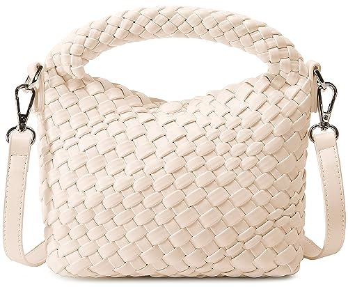 Modische kleine gewebte Tasche für Damen, handgefertigte Mini-Hobo-Tragetasche, Umhängetasche, Handtasche, Reise, Sommer, Strandtasche, Beige