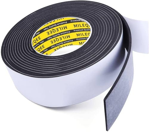 MILEQEE EVA Single-Sided Adhesive Black Foam Tape, Single-Sided Sealing Strip Foam Pad Sponge Tape Window Weatherproof, Self-Adhesive Insulation Sealing Tape (Black), 1roll 2''x16.4ft